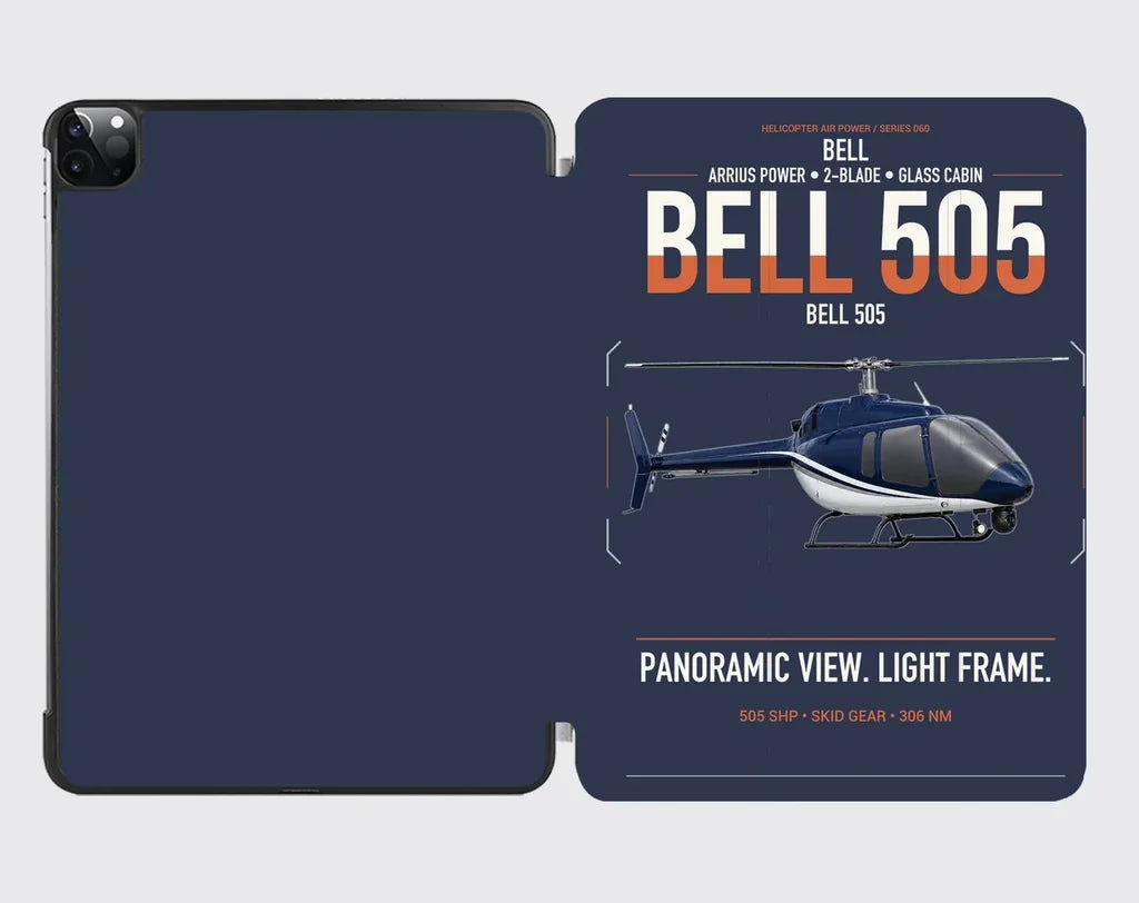 Bell 505 design on navy blue ipad tablet case