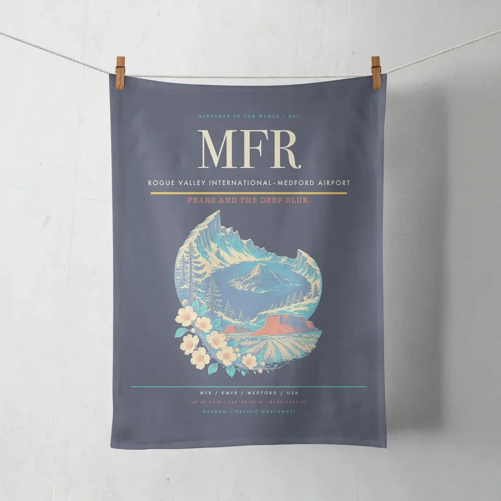 Rogue Valley International–Medford Airport (MFR) design on navy blue towel