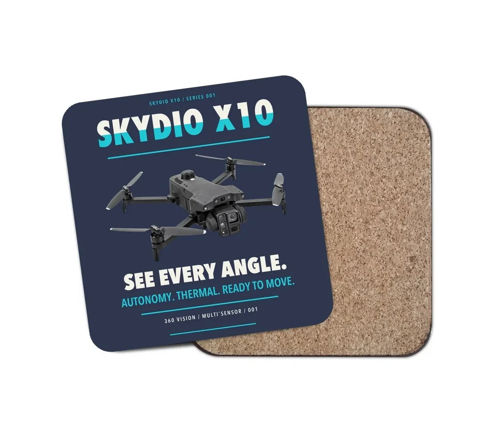 Skydio X10 design on navy blue 1 piece coaster