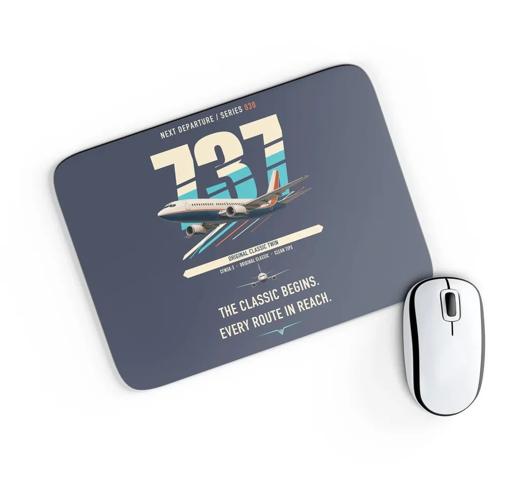 Boeing 737-300 Classic design on navy blue rectangle mouse pad
