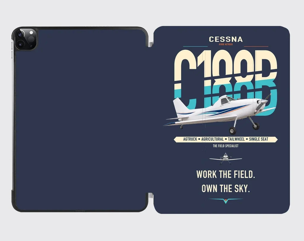 Cessna A188B AgTruck design on navy blue ipad tablet case