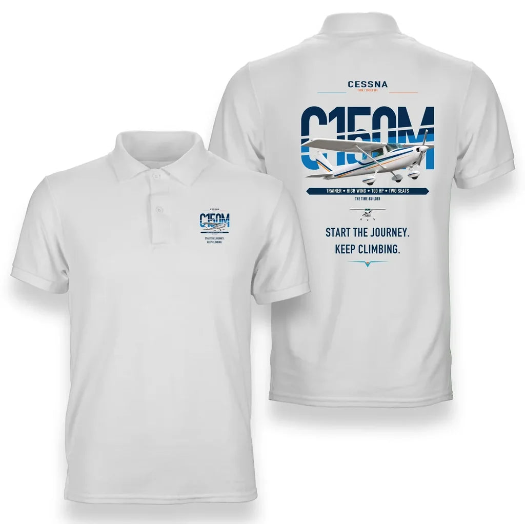 Cessna 150M design on white double-side polo t-shirt, double-side print