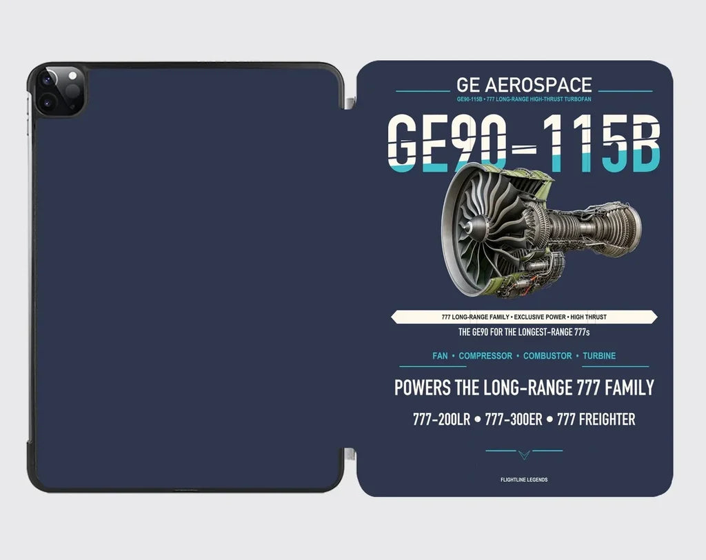 GE90-115B design on navy blue ipad tablet case
