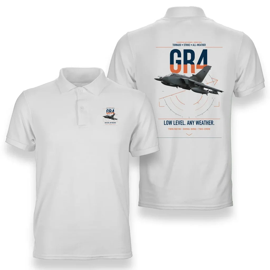 Panavia Tornado GR4 design on white double-side polo t-shirt, double-side print