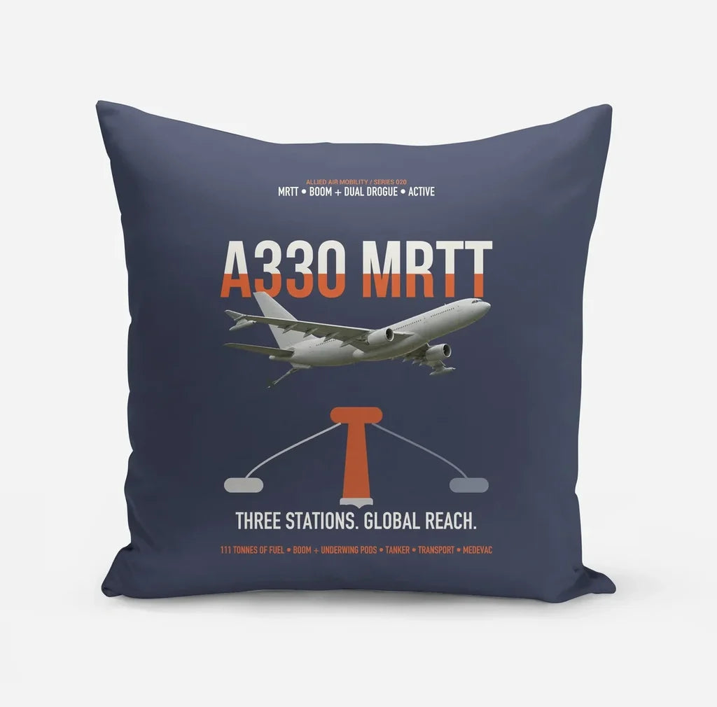 Airbus A330 MRTT design on navy blue pillow