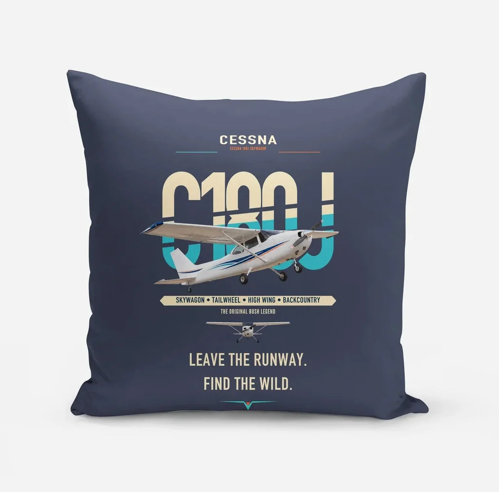 Cessna 180J Skywagon design on navy blue pillow