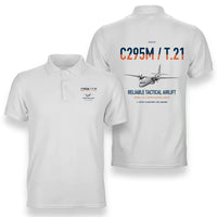 Thumbnail for Airbus C295M T.21 design on white double-side polo t-shirt, double-side print