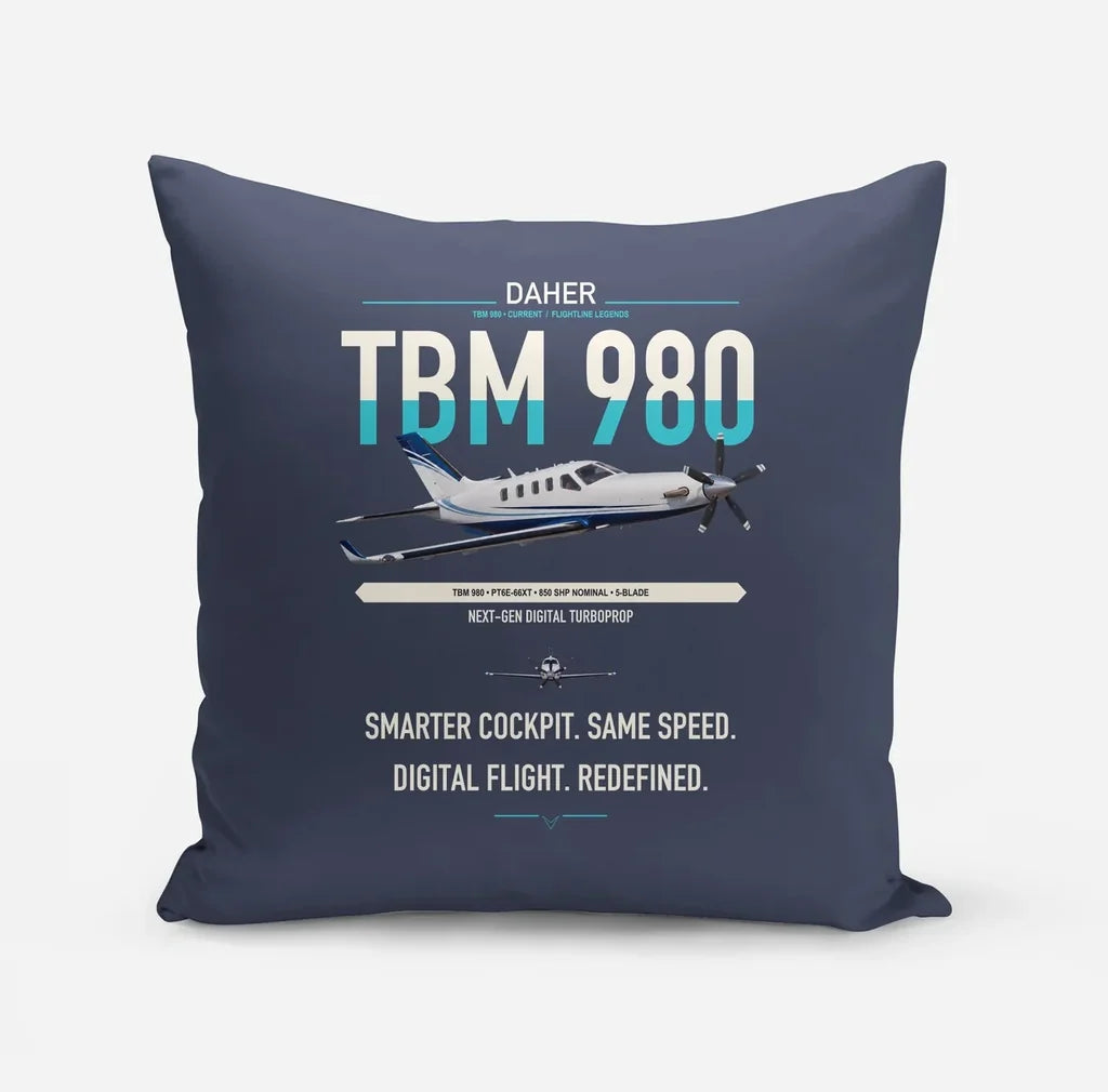 Daher TBM 980 design on navy blue pillow
