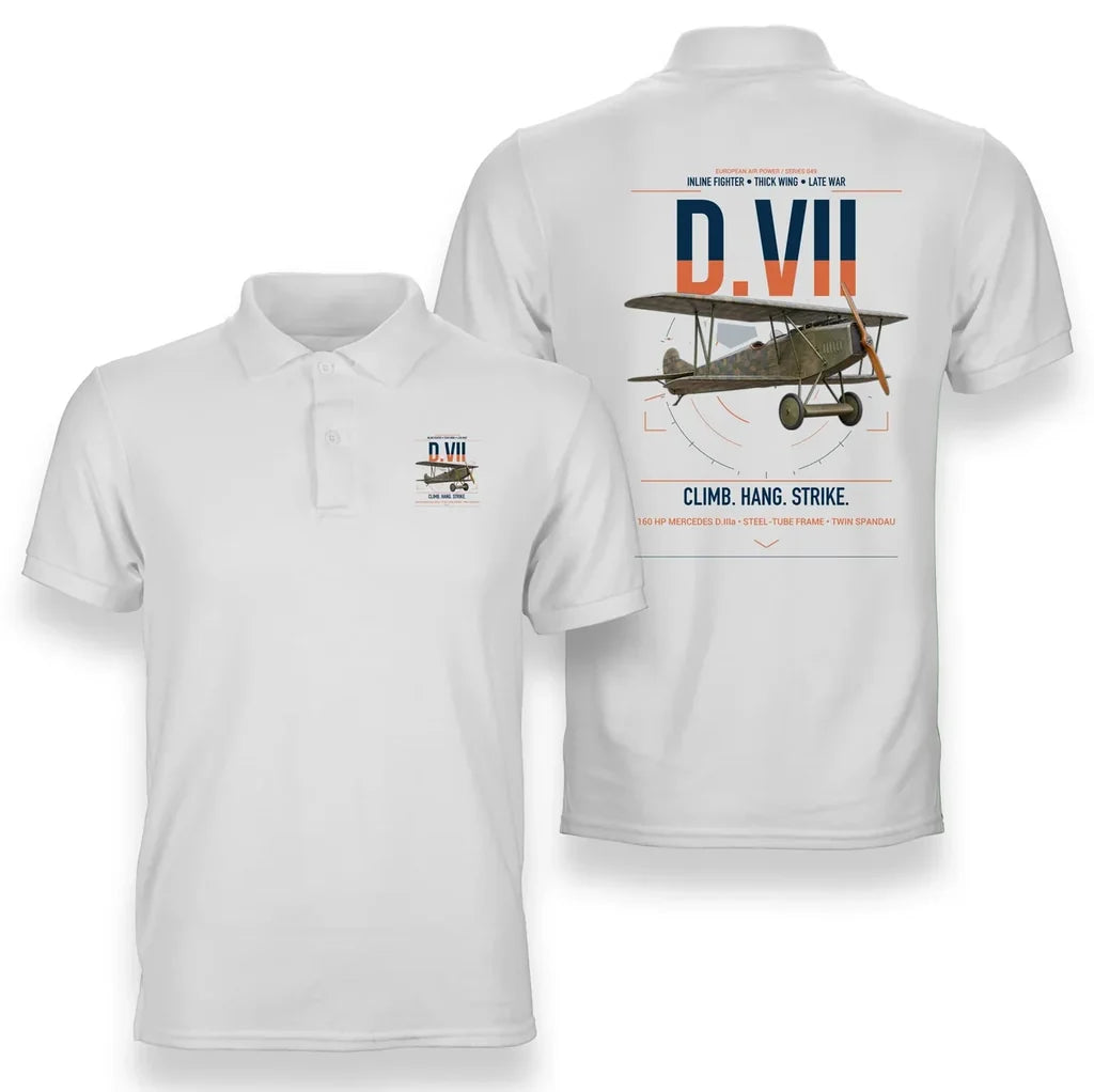 Fokker D.VII design on white double-side polo t-shirt, double-side print