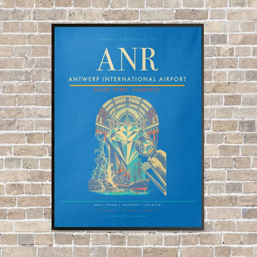 Antwerp International Airport ANR - Canvas Framed - Turquoise