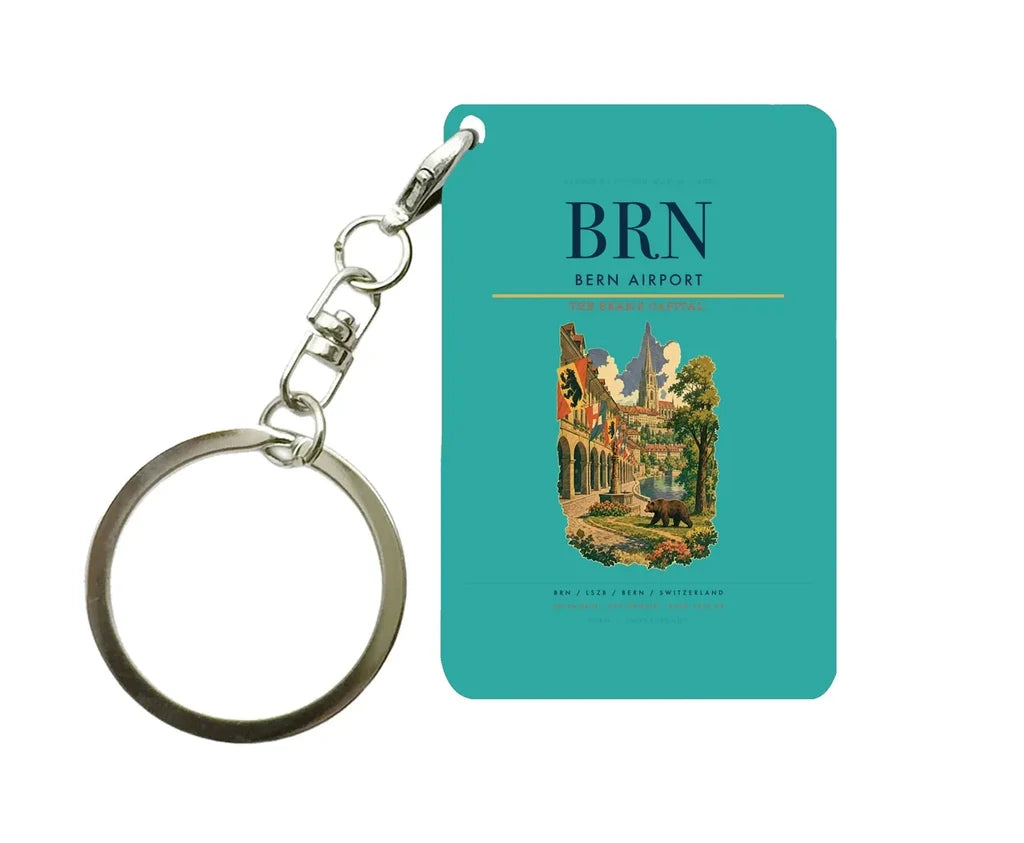 Bern Airport (BRN) design on turquoise key chain