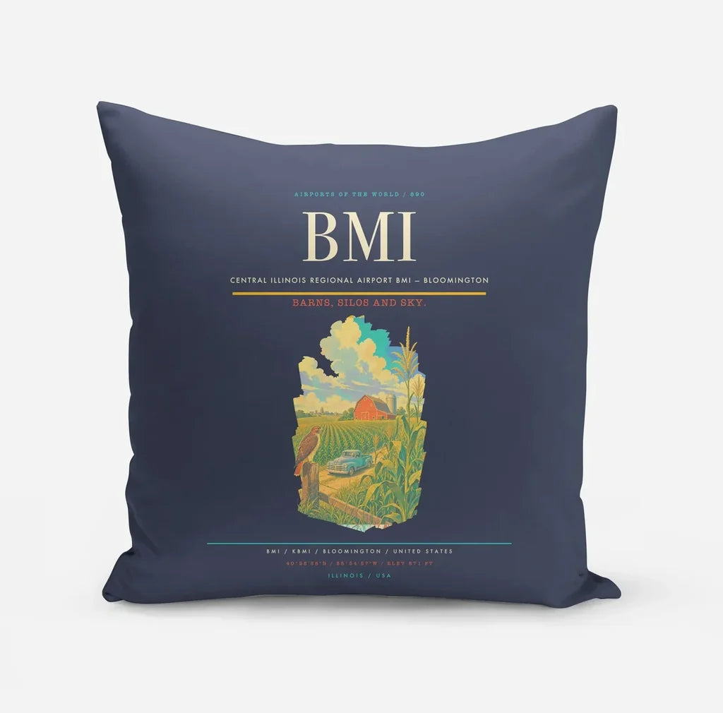 Central Illinois Regional Airport (BMI) design on navy blue pillow