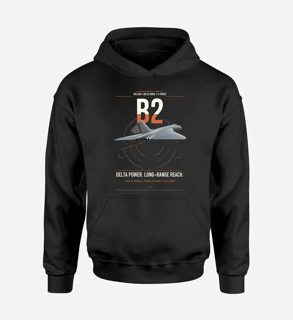 Avro Vulcan B2 design on black double-side hoodie, single-side print
