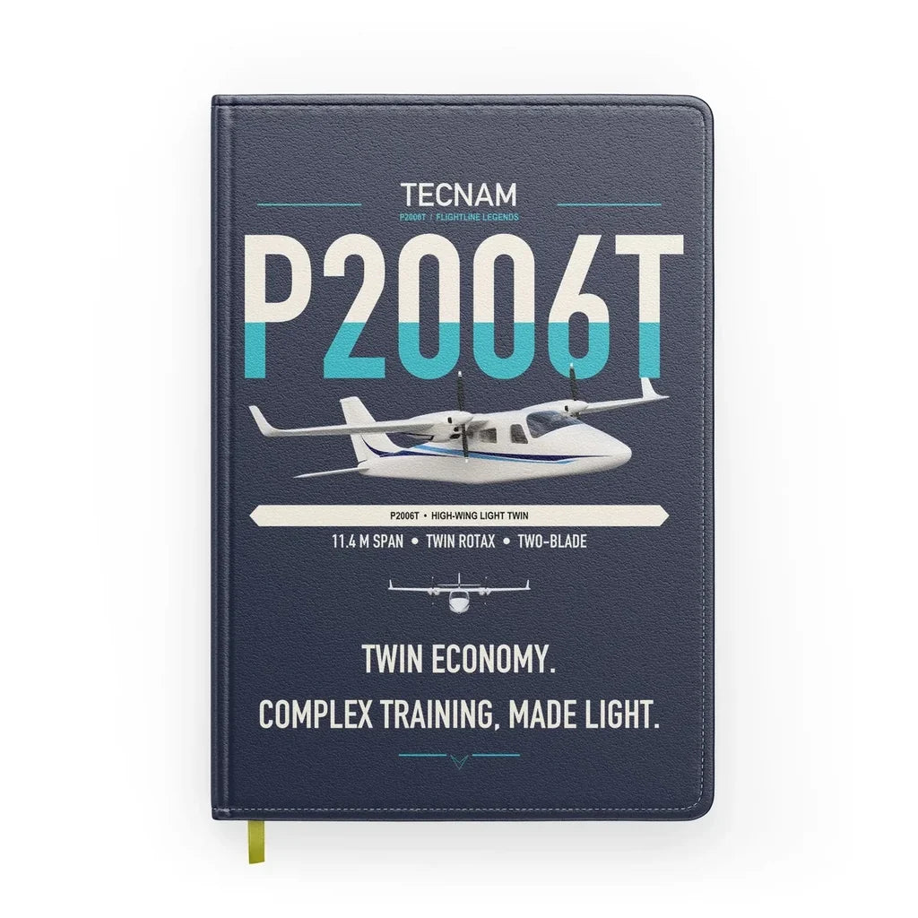 Tecnam P2006T design on navy blue notebook