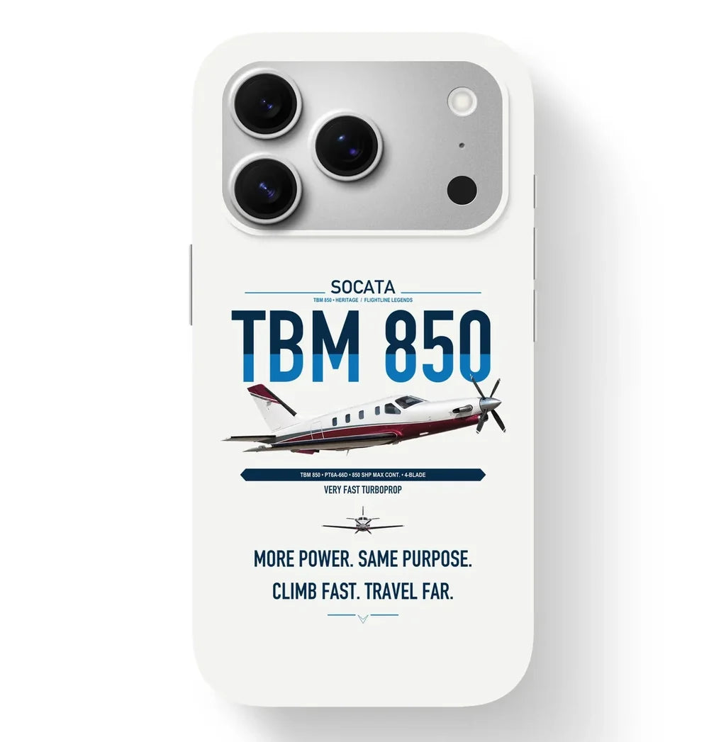 Socata TBM 850 design on white magsafe iphone case, for iPhone 17 Pro