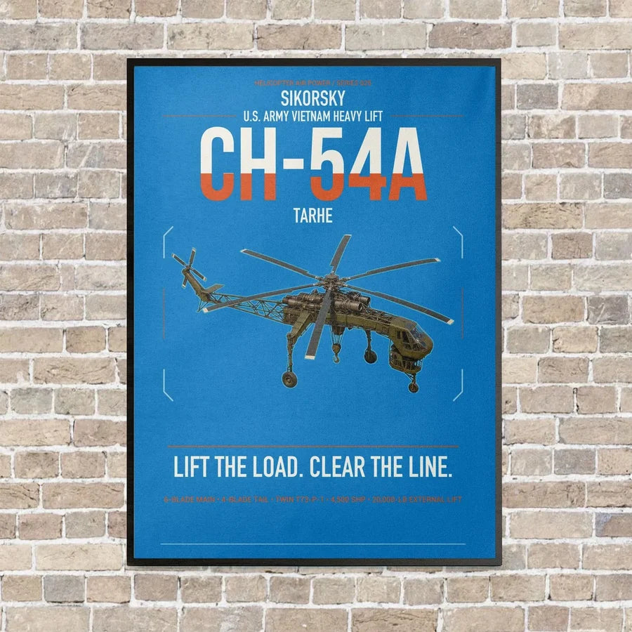 Sikorsky CH-54A Tarhe vertical canvas print - framed - turquoise background