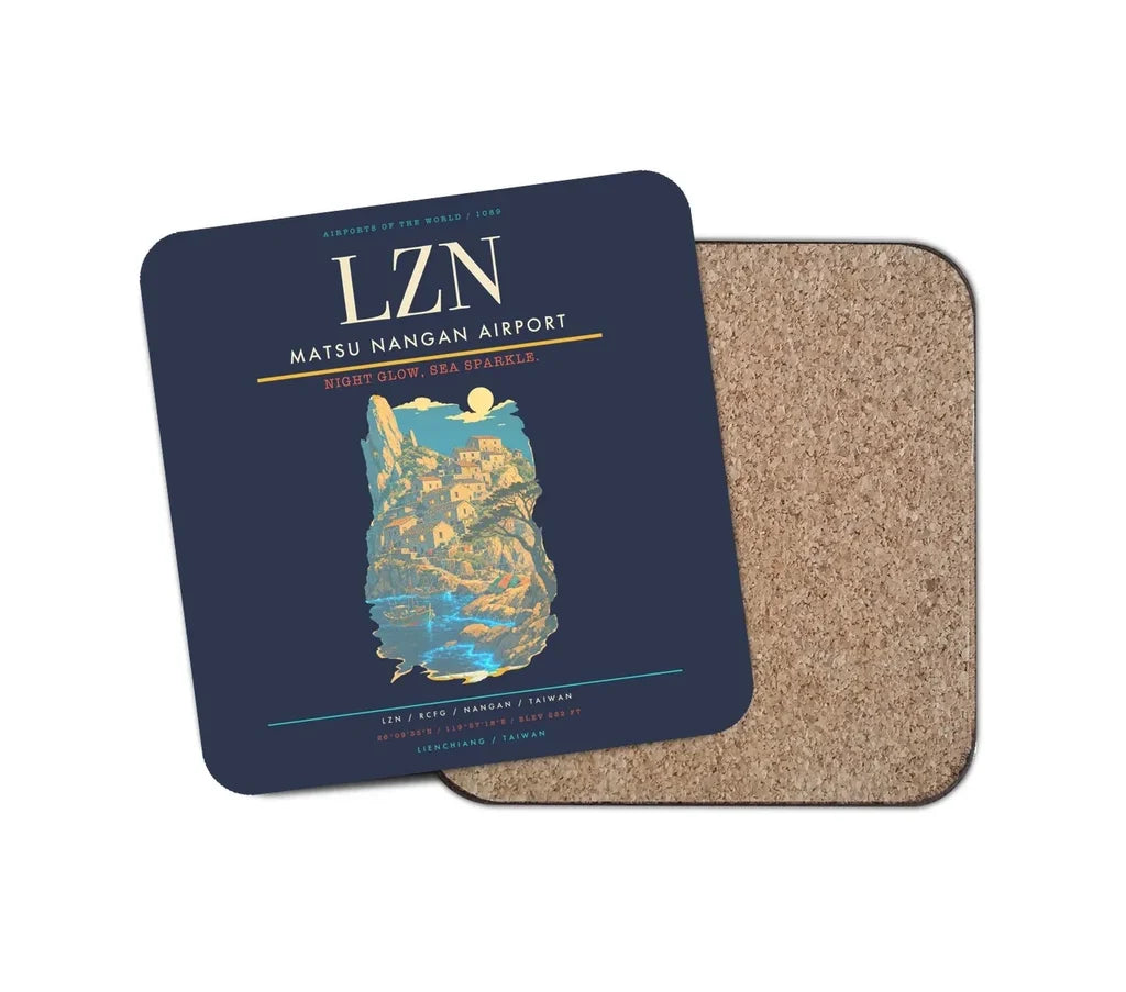 Matsu Nangan Airport (LZN) design on navy blue 1 piece coaster