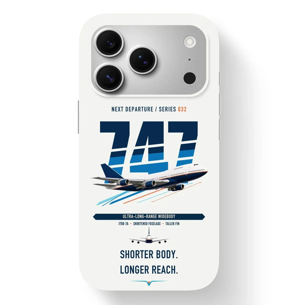 Boeing 747SP design on white magsafe iphone case