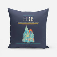Thumbnail for Harbin Taiping International Airport (HRB) design on navy blue pillow