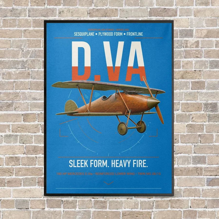 Albatros D.Va vertical canvas print - framed - turquoise background