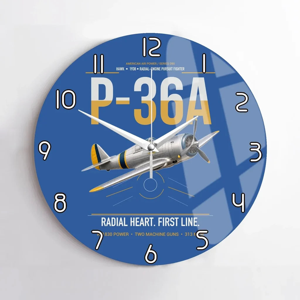 P-36A Hawk design on blue no frame wall clock