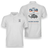 Thumbnail for Sikorsky CH-148 Cyclone design on white double-side polo t-shirt, double-side print