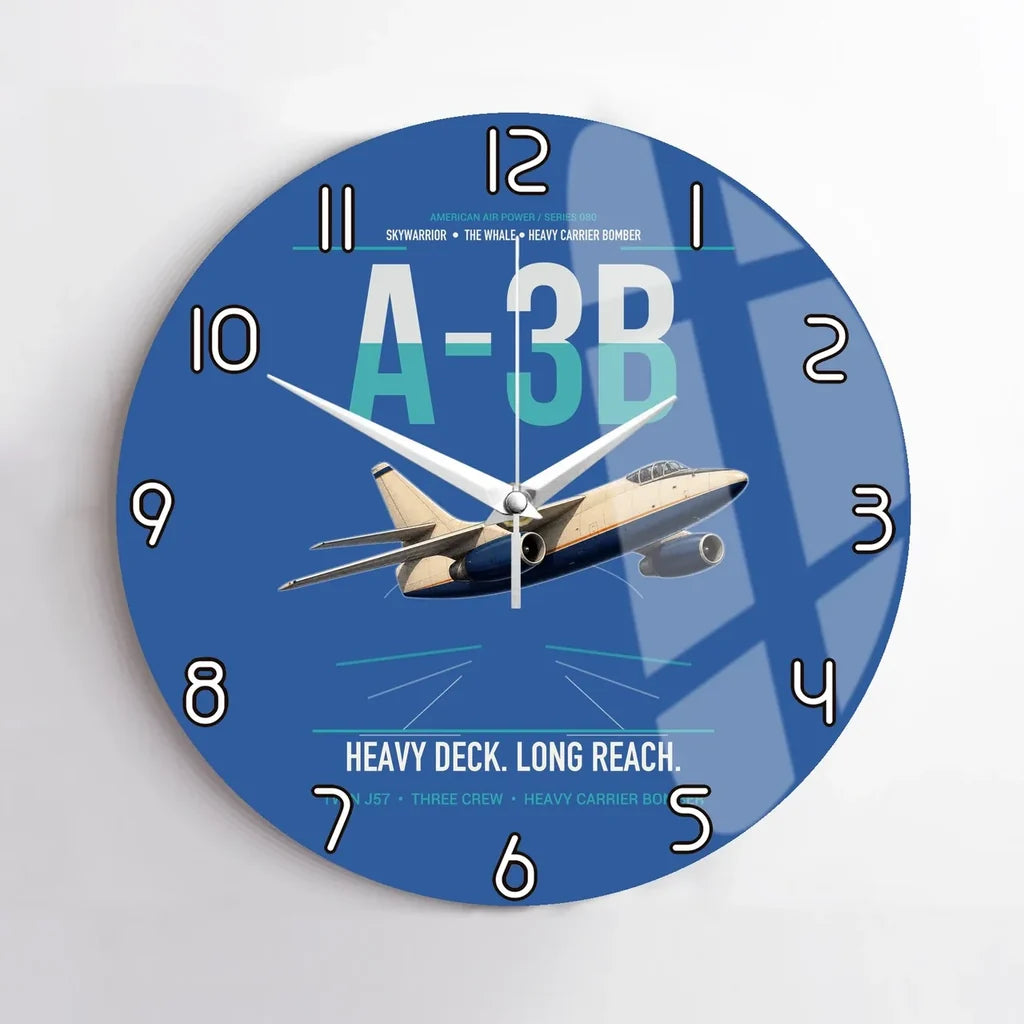 A-3B Skywarrior design on blue no frame wall clock