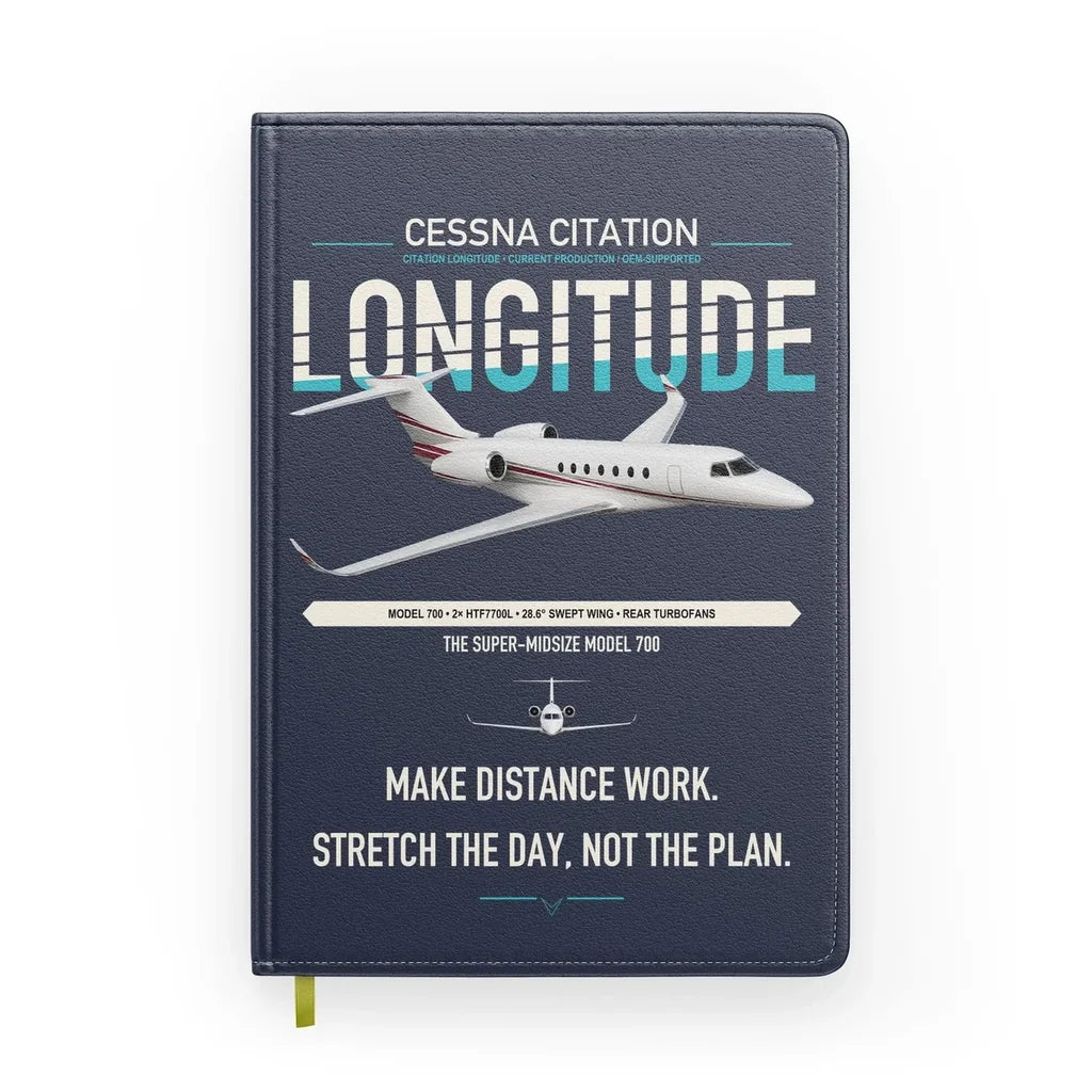 Cessna Citation Longitude design on navy blue notebook