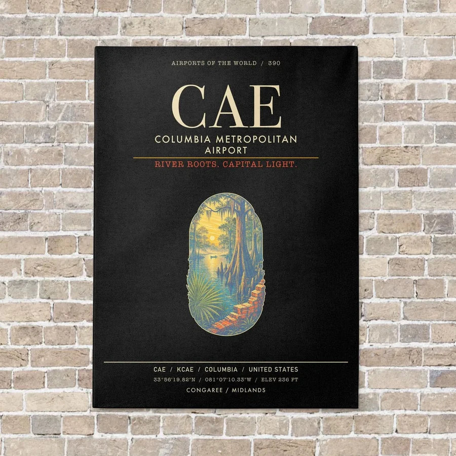 Columbia Metropolitan Airport CAE - Canvas Framed - Black