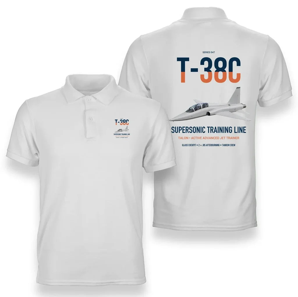 T-38C Talon design on white double-side polo t-shirt, double-side print
