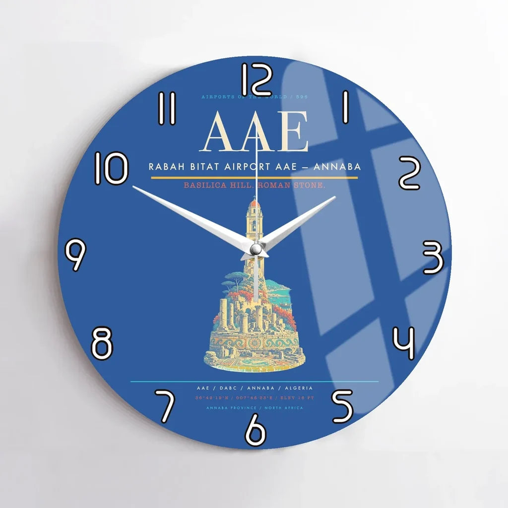 Rabah Bitat Airport (AAE) design on blue no frame wall clock