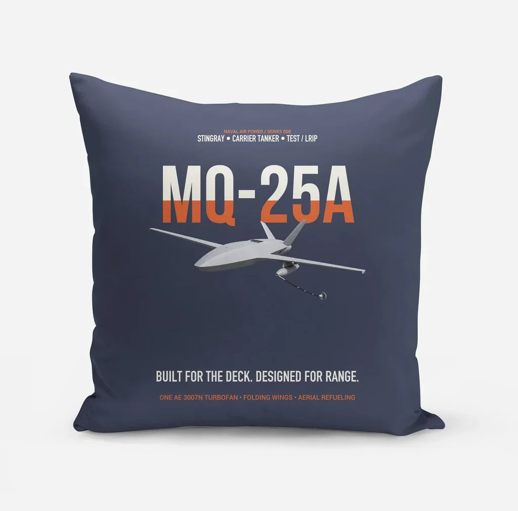 MQ-25A STINGRAY design on navy blue pillow
