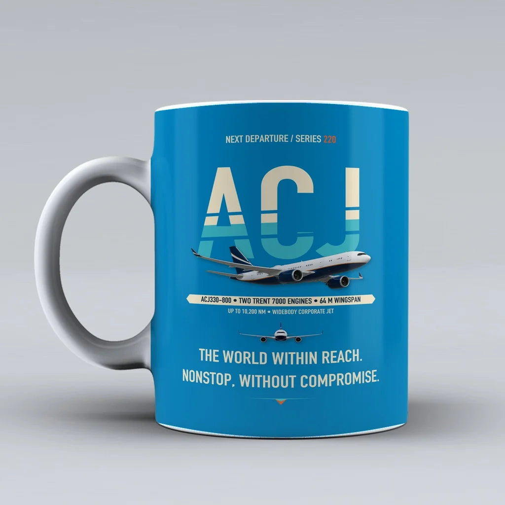 ACJ330neo Mug design on turquoise airbus
