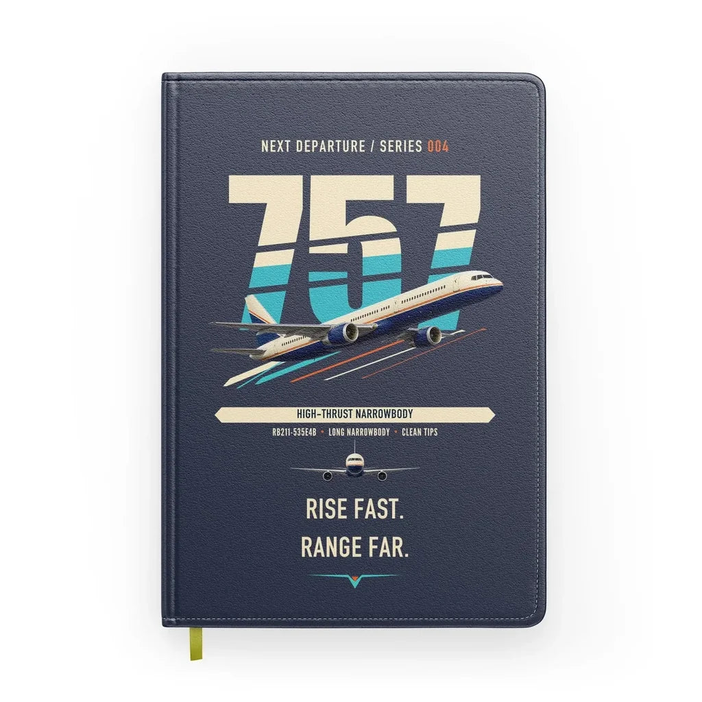 Boeing 757-200 design on navy blue notebook