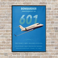 Thumbnail for Bombardier Challenger 601 vertical canvas print - framed - turquoise background