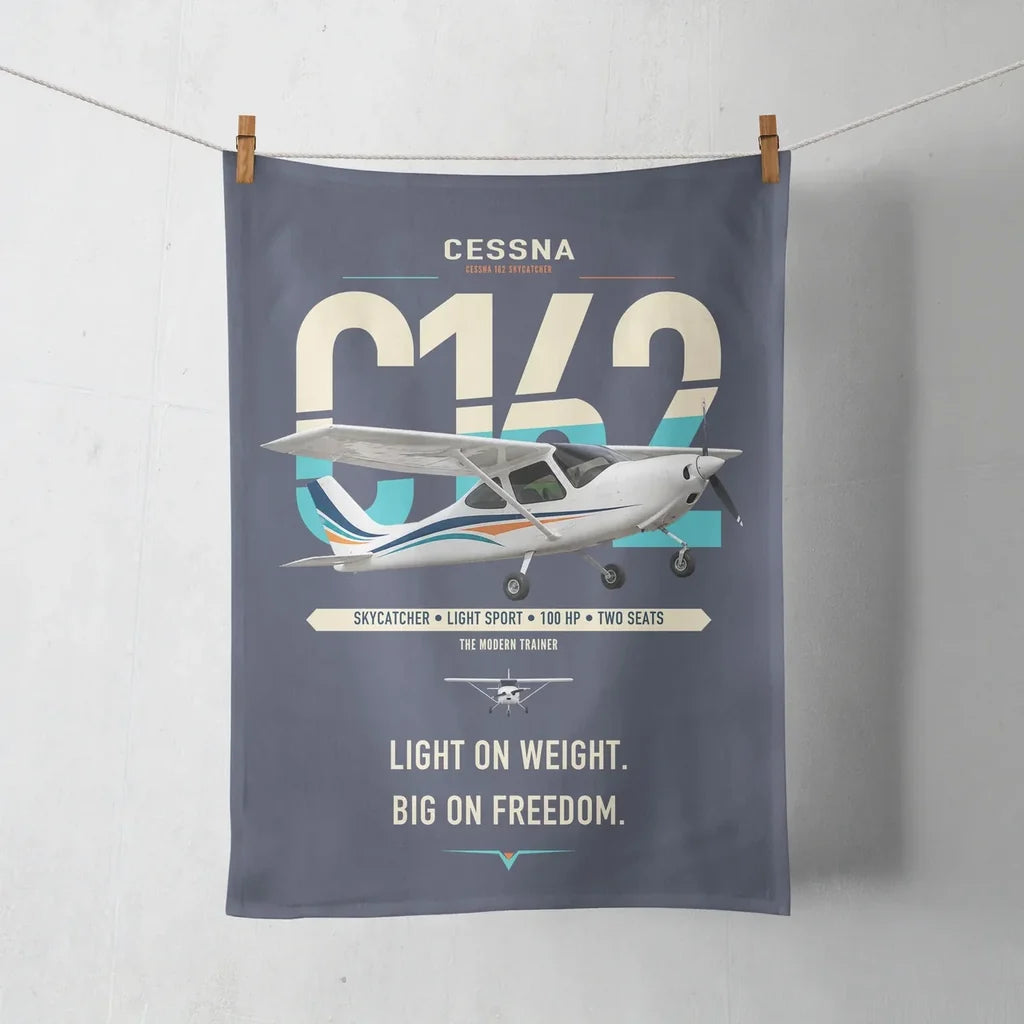 Cessna 162 Skycatcher design on navy blue towel