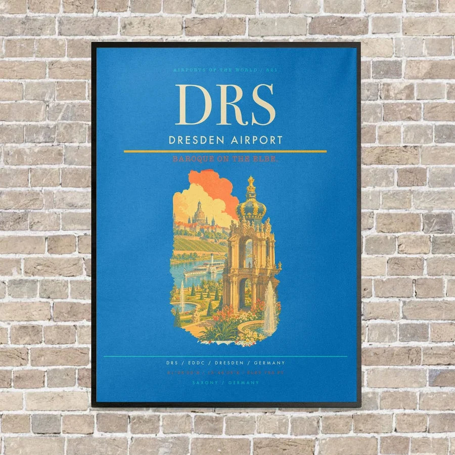 Dresden Airport DRS vertical canvas print - framed - turquoise background