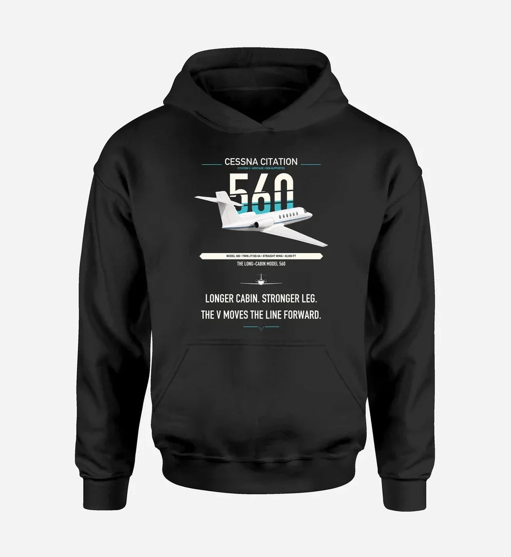 Cessna Citation 560 - Citation V design on black double-side hoodie, single-side print