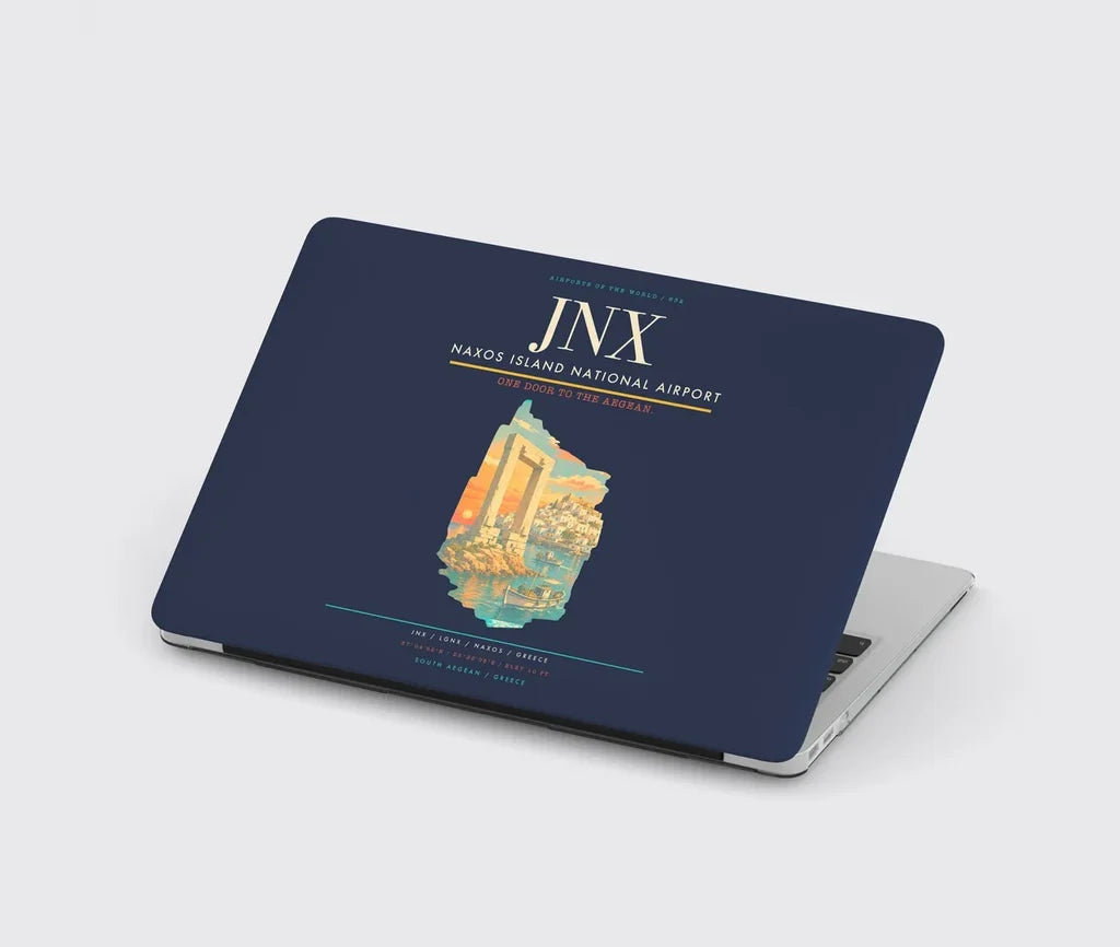 Naxos Island National Airport (JNX) design on navy blue MacBook case