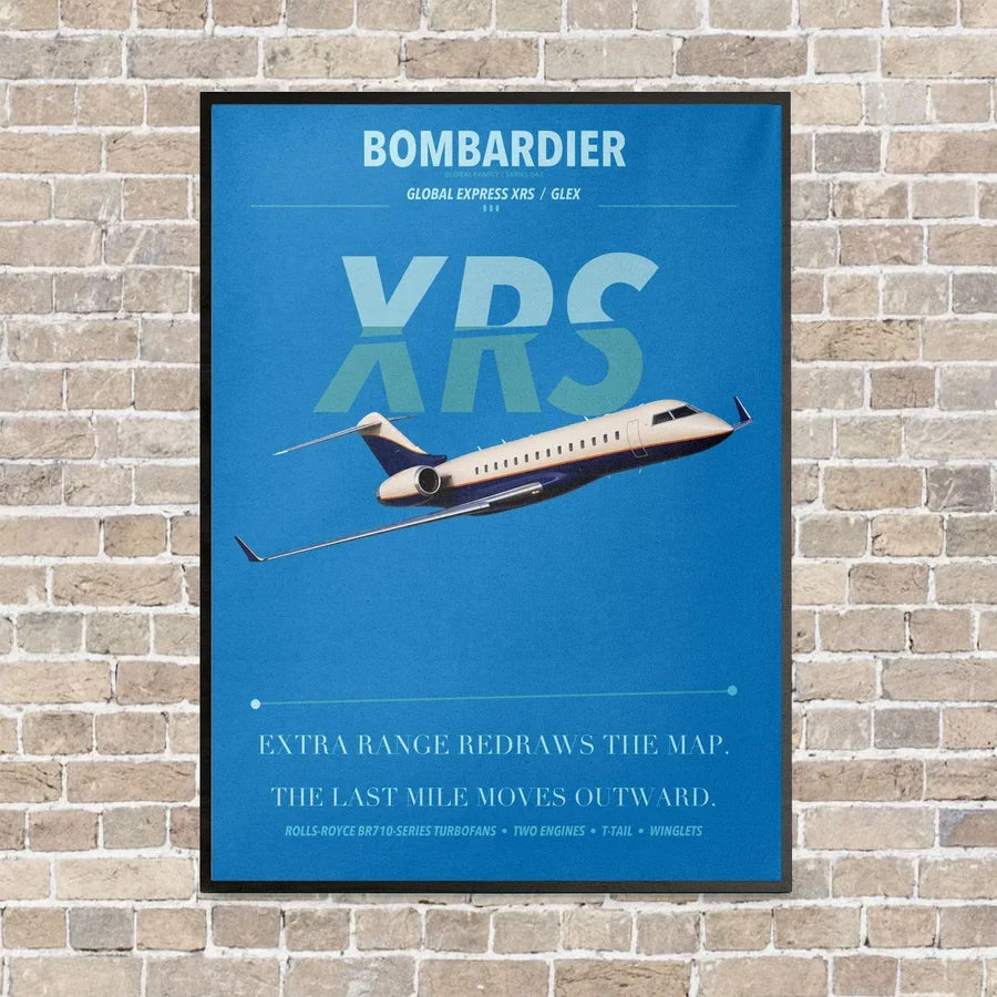 Bombardier Global Express XRS vertical canvas print - framed - turquoise background