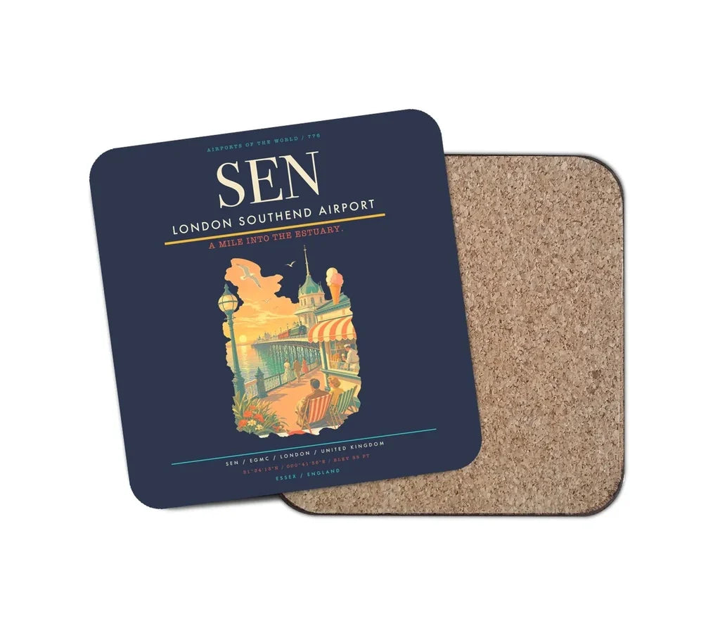 London Southend Airport (SEN) design on navy blue 1 piece coaster