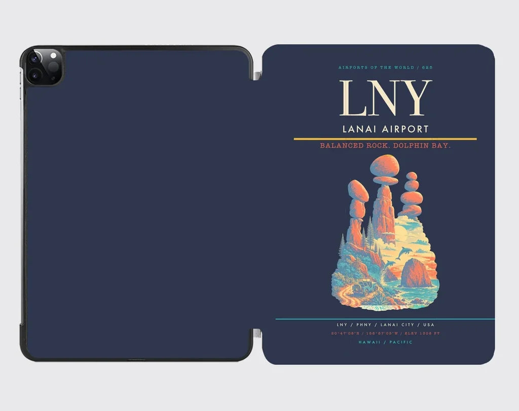 Lanai Airport (LNY) design on navy blue ipad tablet case