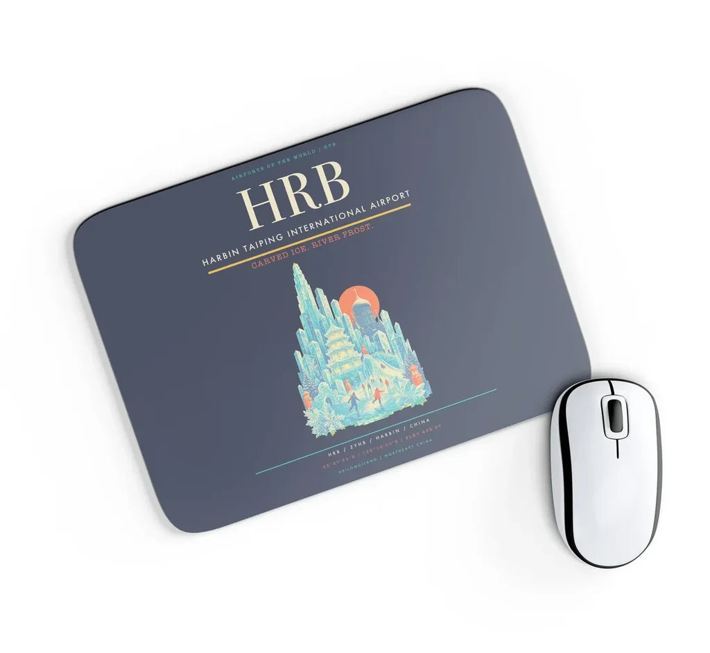 Harbin Taiping International Airport (HRB) design on navy blue rectangle mouse pad
