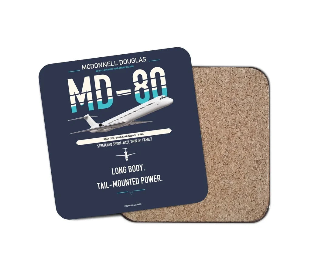 McDonnell Douglas MD-80 design on navy blue 1 piece coaster