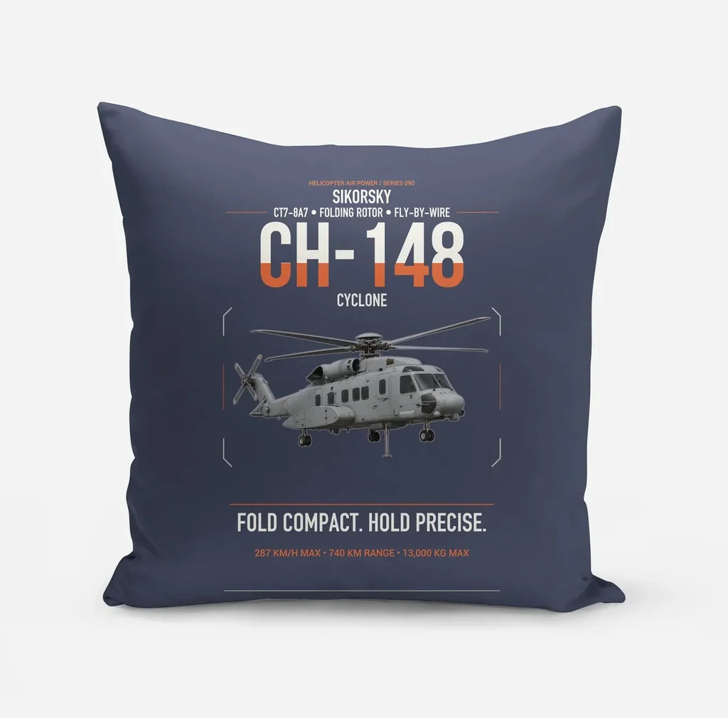 Sikorsky CH-148 Cyclone design on navy blue pillow