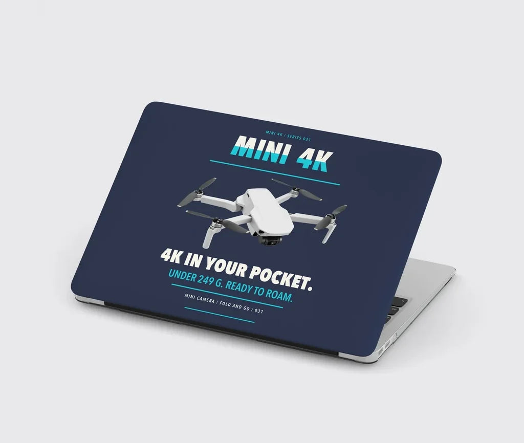 DJI Mini 4K design on navy blue MacBook case