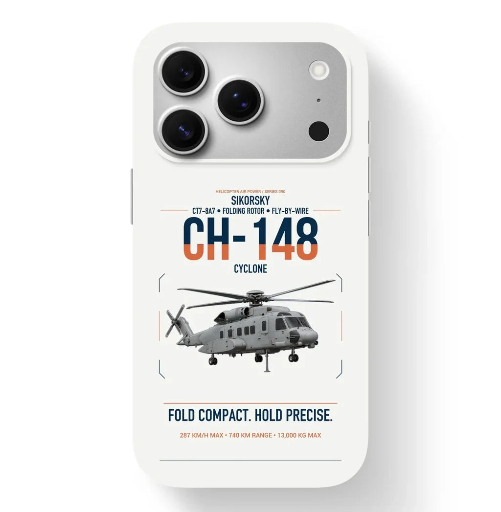 Sikorsky CH-148 Cyclone design on white magsafe iphone case, for iPhone 17 Pro