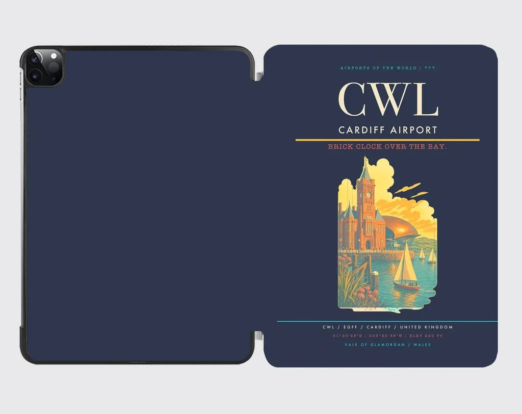 Cardiff Airport (CWL) design on navy blue ipad tablet case