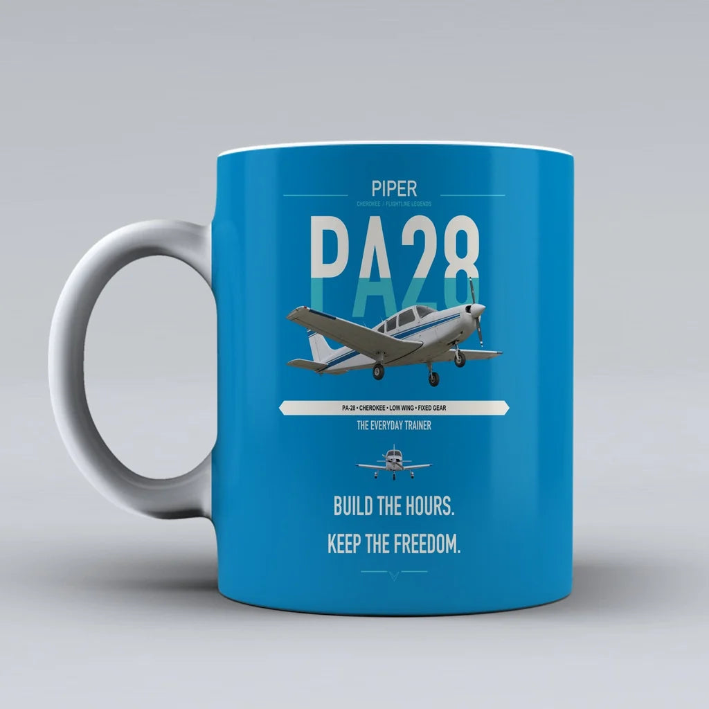 Piper PA-28 Cherokee design on turquoise ceramic mug, double-side print