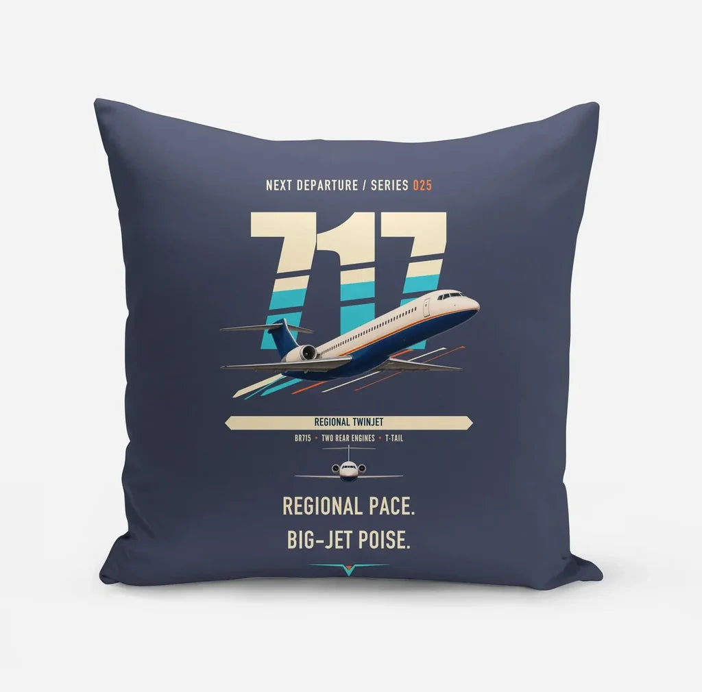 Boeing 717-200 design on navy blue pillow